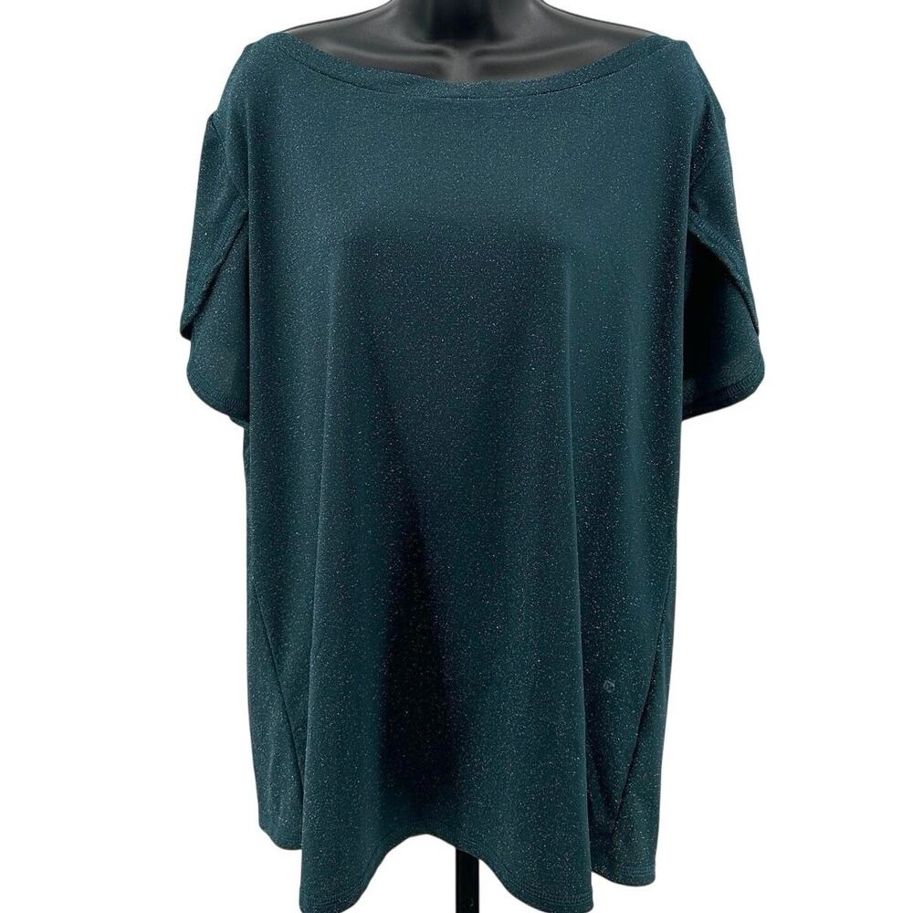 Amaryllis Blouse WMNS XL  Petal Sleeves Sparkle Emerald Green Boat Neck Top